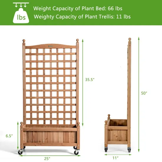 50 Inch Wood Planter Box with Trellis Mobile Raised Bed for Climbing Plant {3}