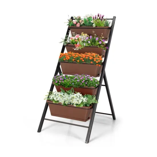 5-tier Vertical Garden Planter Box Elevated Raised Bed with 5 Container Green {8}