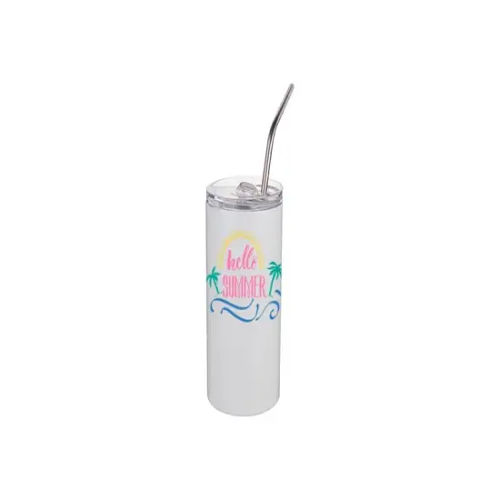 16oz Stainless Steel Tumbler with Straw & Lid (White) {3}