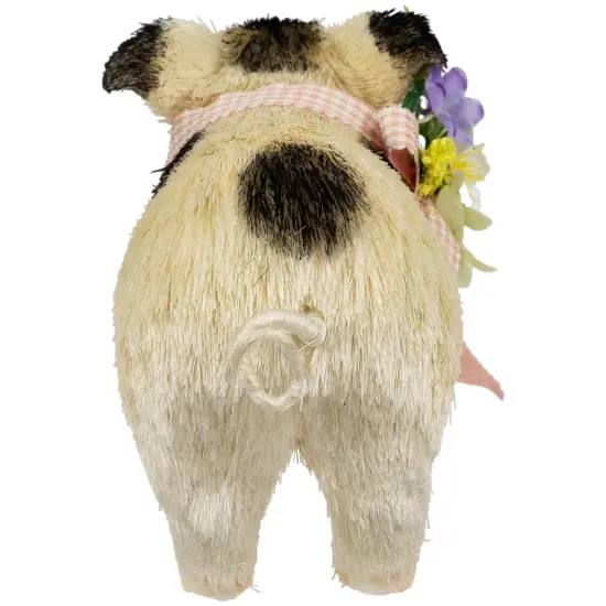 Northlight Spotted Piglet with Bow and Flowers Spring Figurine - 9" White {6}