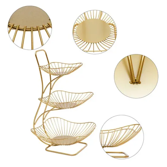 Gold-3 Tier Countertop Fruit Basket for Kitchen Vegetable Fruits Basket Bowl Stand {3}