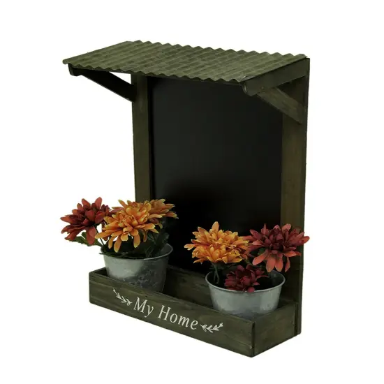 My Home Wooden Chalkboard Wall Hanging w/Shelf & Planters {3}
