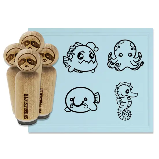 Kawaii Ocean Octopus Anglerfish Seahorse Blobfish Rubber Stamp Set for Stamping Crafting Planners {7}
