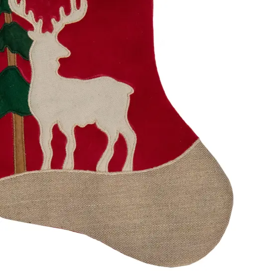 Northlight 20.5-Inch Red and Green Plaid Christmas Stocking with a Pine Tree and Moose {3}