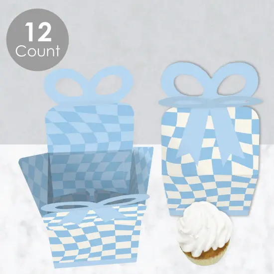 Big Dot of Happiness Blue Checkered Party - Square Favor Gift Boxes - Bow Boxes - Set of 12 {4}