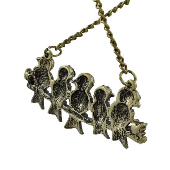 Antiqued Brass Finish Rhinestone Accented Birds on a Wire Necklace 20 Inch {3}