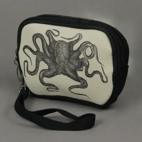 Vintage Zip Canvas Octopus Wristlet Wallet Nautical Coin Purse Kraken Clutch Bag {3}