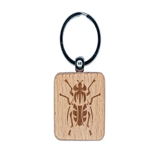 House Fly Flies Insect Pest Bug Engraved Wood Square Keychain Tag Charm {1}