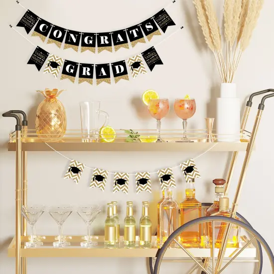 Big Dot of Happiness Tassel Worth The Hassle - Gold - Graduation Party Mini Pennant Banner - Congrats Grad {3}