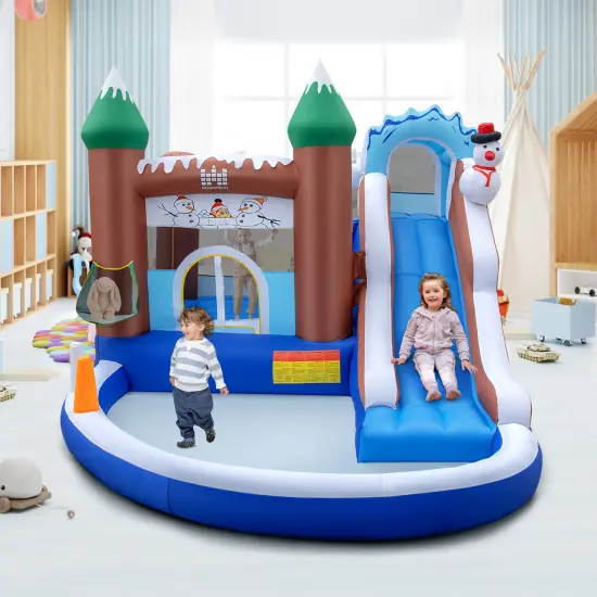 Costway 6-in-1 Winter Theme Snowman Inflatable Castle Kids Bounce House {1}