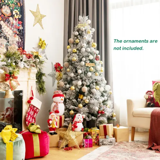 Costway 6ft Artificial Christmas Tree, Snow Flocked Hinged Xmas Tree w/ Pine Needles, Red Berries, Pine Cones & Metal Base {2}