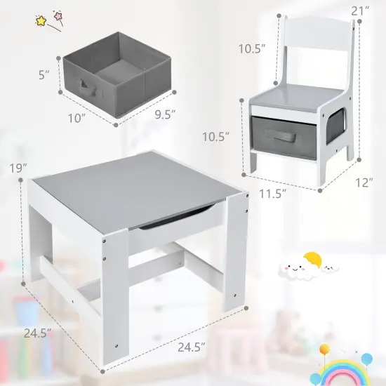 Kids Table Chairs Set With Storage Boxes Blackboard Whiteboard Drawing {3}