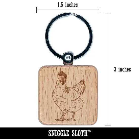 Curious Hen Chicken Engraved Wood Square Keychain Tag Charm {2}