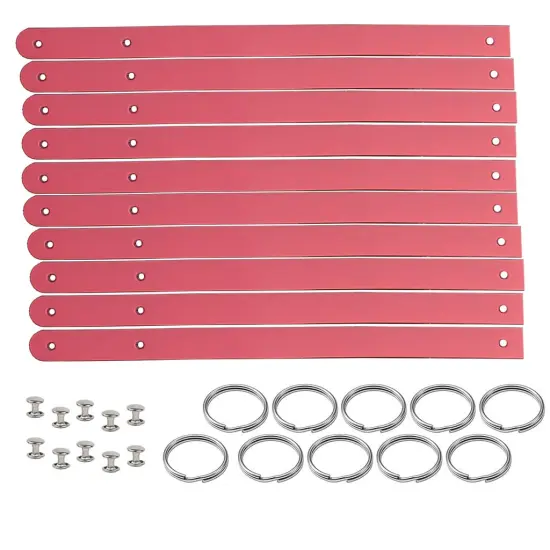 1/2" Blank Leather Keychains Kit - 10 Pre-Cut Blank Keyrings for Stamping & Engraving Pink {1}