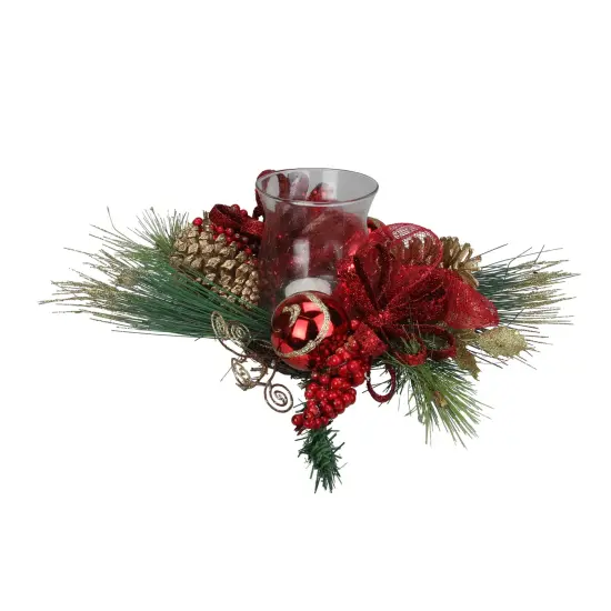 Northlight 18" Pine Sprigs and Glittered Berries Christmas Hurricane Candle Holder Red {3}