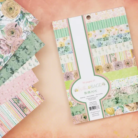 BoBunny Single-Sided Paper Pad 6"X8" 36/Pkg-Willow & Sage {5}