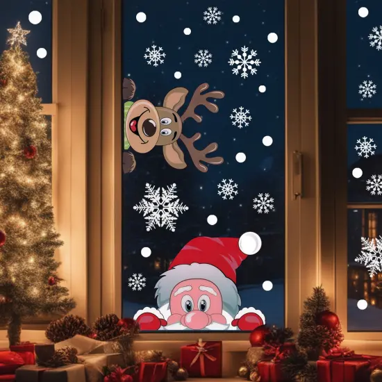 Wrapables Snowflake Window Clings Decal Stickers, Christmas Winter Decoration for Glass Windows 3pc Santa + Deer {5}