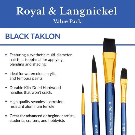 Royal & Langnickel(R) Black Taklon Value Pack Brush Set-12/Pkg {5}