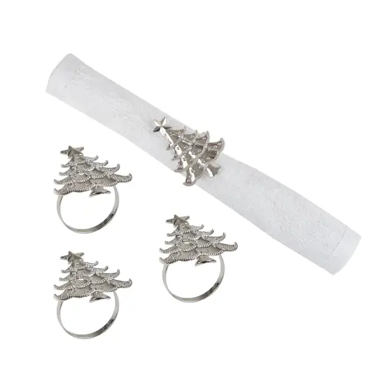 Silver Christmas Tree Decorative Napkin Ring Set of 4 {1}