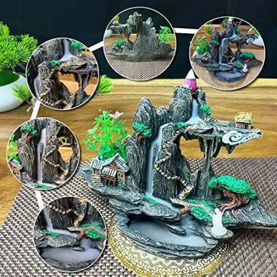 Mountain Waterfall Incense Burner,Backfall Incense Holder River, Incense Falls Meditation Decor for Room with Upgrade Incense Cones and Accessories {4}