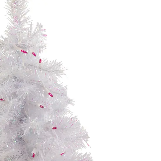Northlight Pre-Lit Medium Rockport White Pine Artificial Christmas Tree - 2' - Pink Lights {4}