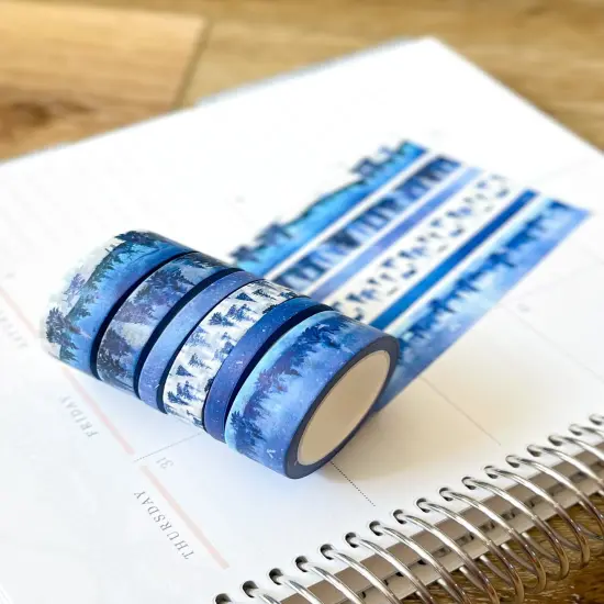 Snow & Forest Animals Navy Blue Trees Washi Tape Set (#W075) {3}