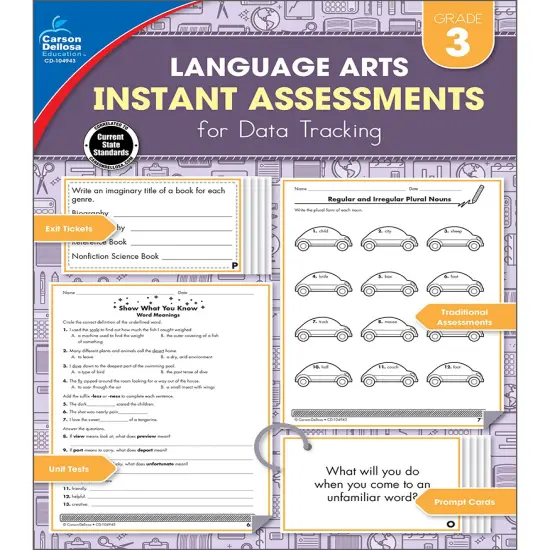 Carson Dellosa Language Arts Instant Assessments for Data Tracking Book, Grammar, Decoding Words, Fluency, and Reading Comprehension 3rd Grade Tests, Classroom or Homeschool Curriculum {1}