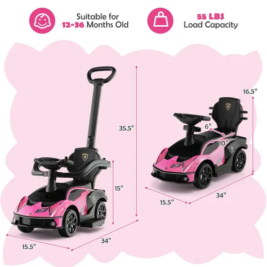 3-in-1 Ride on Push Car with Handle Guardrail and Pink {3}