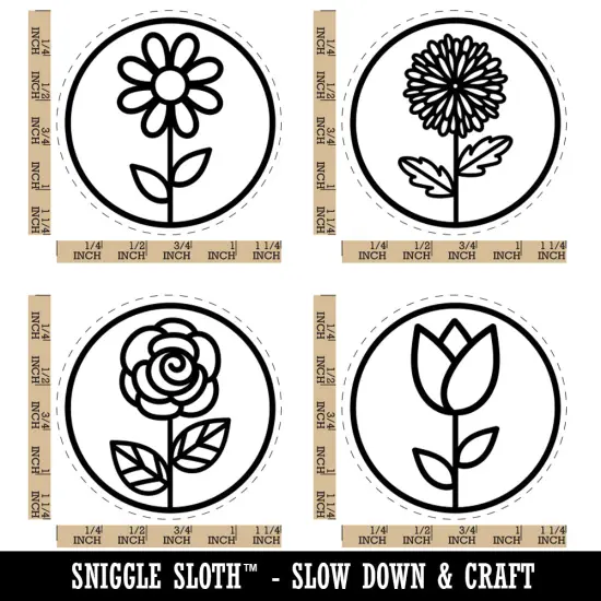 Flower in Circle Tulip Rose Daisy Chrysanthemum Rubber Stamp Set for Stamping Crafting Planners {1}