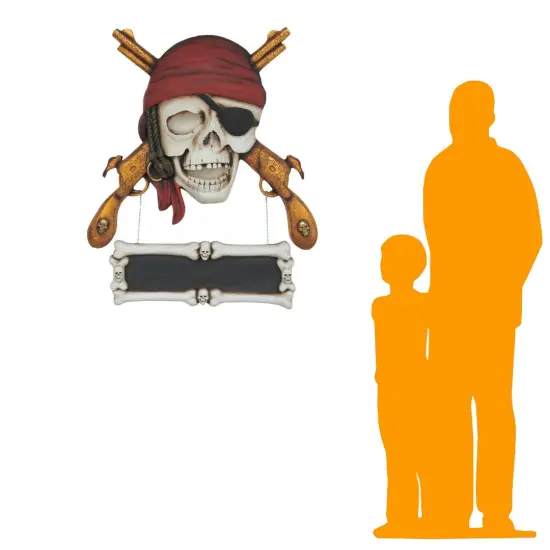 Pirate Skull Gun Sign Statue {2}