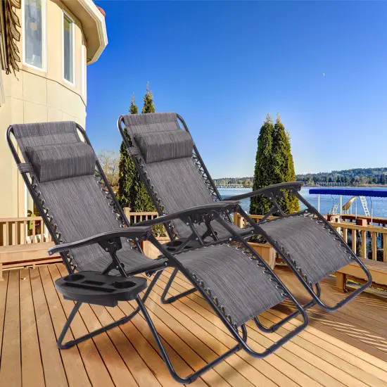 Costway 2PC Folding Zero Gravity Reclining Lounge Chairs Beach Patio W/Utility Tray {2}
