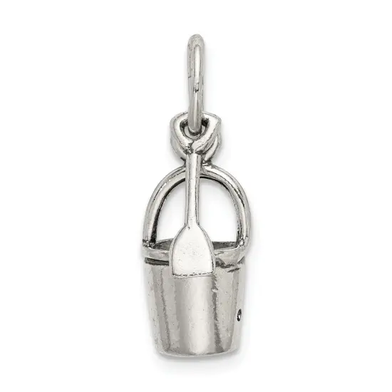 Sterling Silver Antiqued Sand Bucket & Shovel Charm Jewerly 14mm x 7mm {3}