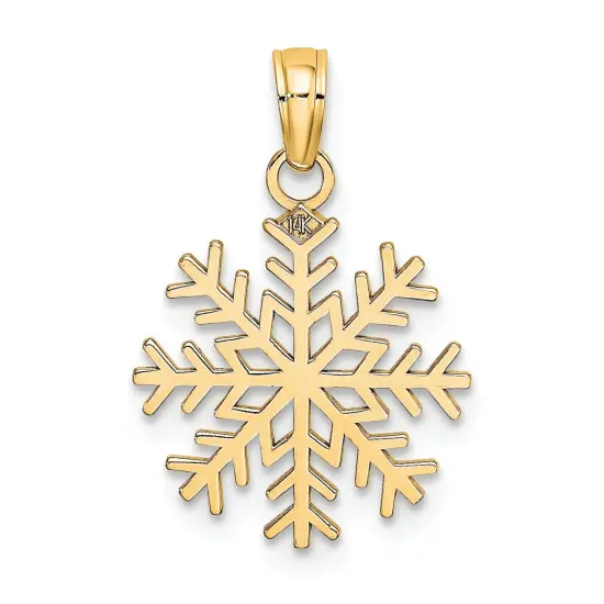 14K Yellow Gold 3D Snowflake Charm Winter Pendant Jewerly 20mm x 14mm {1}