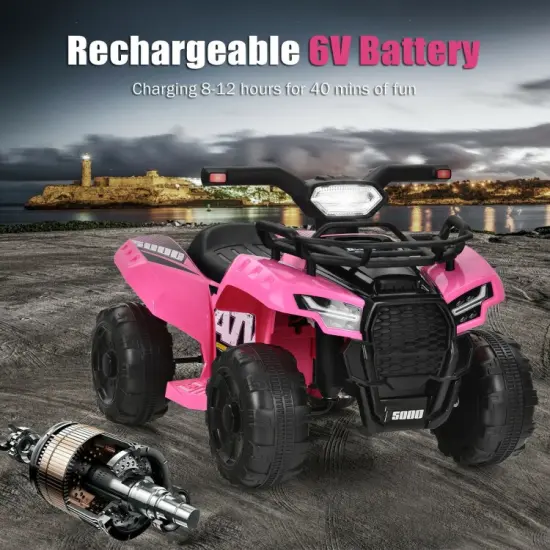Multi-Functional 6V Kids Electric Ride On Car with LED Head Light and Charging Hole Pink {5}
