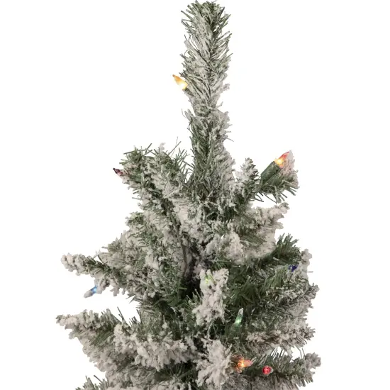 Northlight 3' Pre-Lit Medium Flocked Artificial Christmas Tree - Multi-Color Lights Green {5}