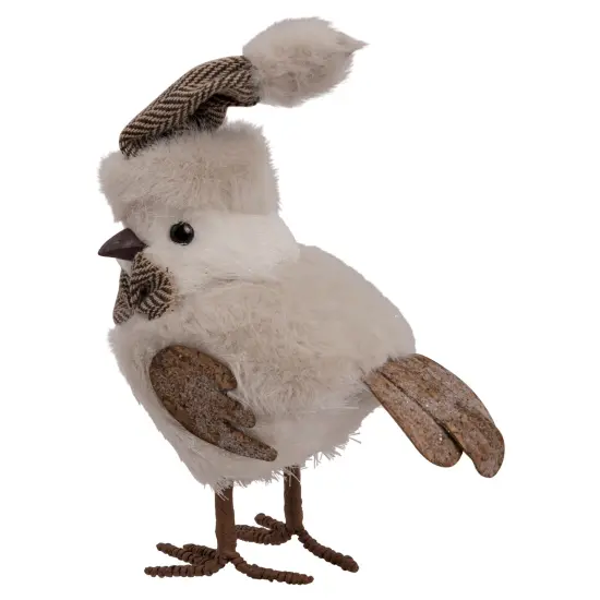 Northlight Standing Bird with Chevron Bow Tie and Faux Fur Winter Hat Christmas Figure - 10" White {4}