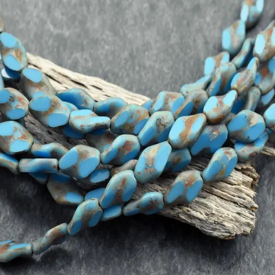 *16* 12x8mm Opaque Blue Turquoise Picasso 2 Cut Diamond Beads {3}