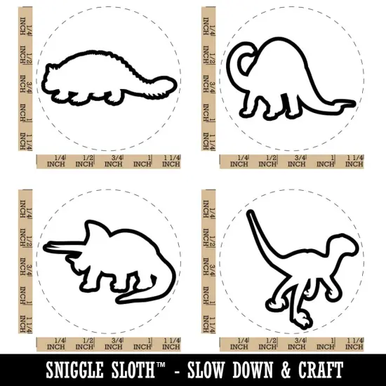Dinosaur Outlines Velociraptor Triceratops Brontosaurus Ankylosaurus Rubber Stamp Set for Stamping Crafting Planners {1}