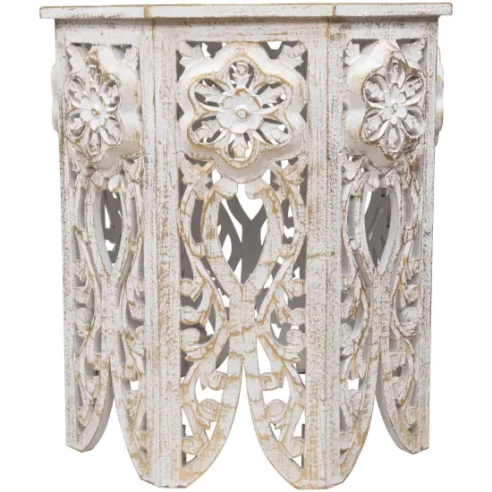 Northlight 18" Antique White and Brushed Gold Carved Octagonal Side Table {4}