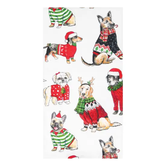 Christmas Dogs in Sweaters & Santa Claus Hats Pattern Cotton Dishtowel {3}