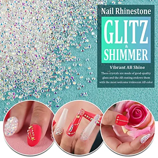 5000 Pieces 1.2mm Mini AB Glass Crystals for Nail Art Manicure Iridescent Long Lasting Like Swarovski Shine Rhinestone Bead Gem Jewelry Diamond by BELLEBOOST {6}