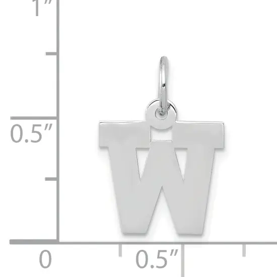 14K White Gold Small Block Intial Letter W Charm Jewerly 18mm x 10mm {4}