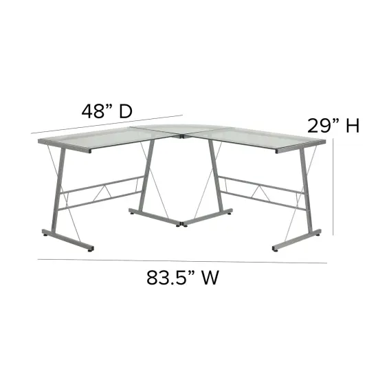 Emma and Oliver L-Shaped Computer Corner Glass Desk, Gaming Desk, Home Office Corner Desk Clear {5}