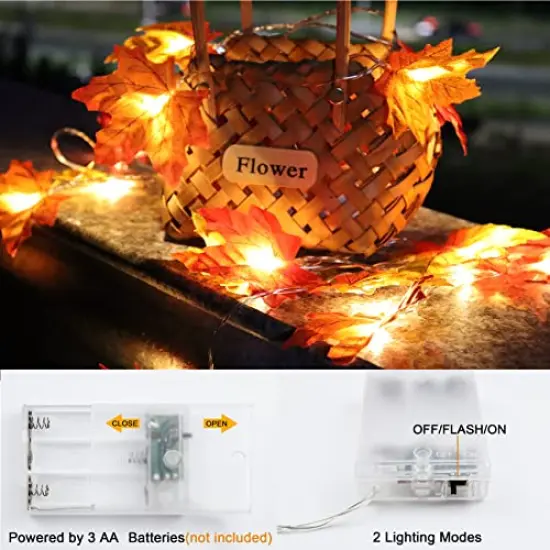 4 Pieces Total 40Ft Fall Decorations Maple Leaf Lights Garland, 80LED Lights Battery Operated Fall Leaves Garland with Lights Wedding Autumn Harvest Lights String Home Indoor Outdoor Thanksgiving Decor {4}
