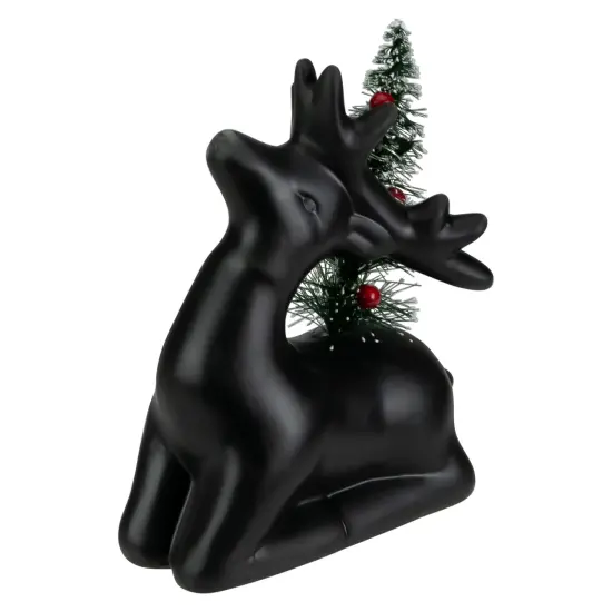 Northlight LED Lighted Ceramic Sitting Reindeer with Christmas Tree - 6" - Warm White Lights Black {4}