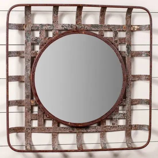 Irvins Country Tinware Metal Tobacco Basket Wall Mirror Grey {4}