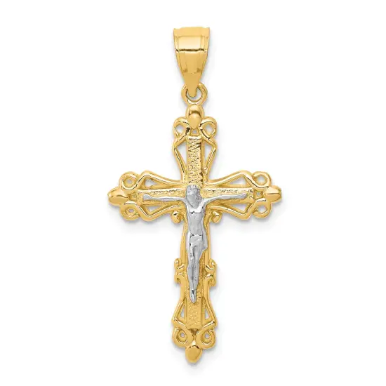 10K Gold & Rhodium Plated Pendant Charm Jewelry Crucifix35mm x 19mm {1}