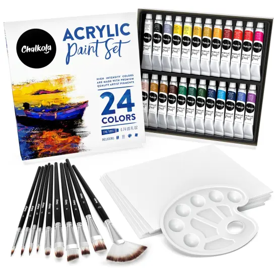 Chalkola Paint Set - 40 Pieces with Acrylic Paints, Brushes, Canvases & Palette for Artists, Adults & Kids {1}