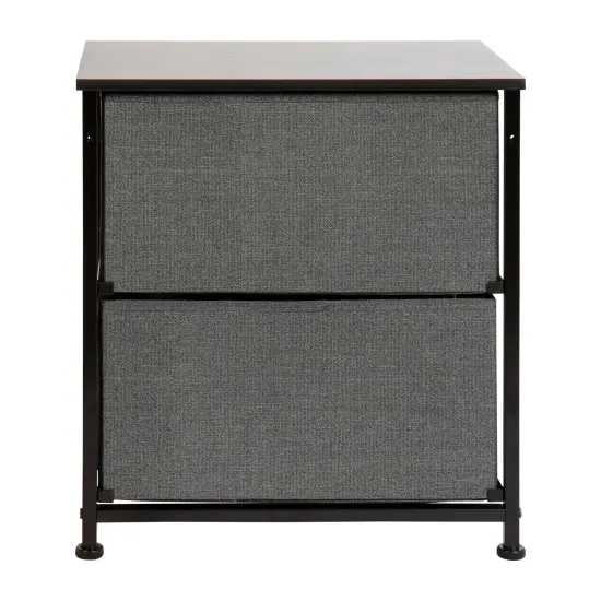 Emma and Oliver 2 Drawer Storage Stand with Wood Top & Dark Fabric Pull Drawers Black/Gray {4}