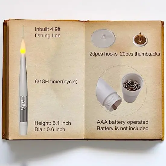 Floating Candles with Magic Wand Remote (6/18H Timer), Halloween Decorations, 20pcs 6.1" Hanging Flameless Taper Candles, Flickering Warm Light, Christmas, Wedding, Theme Party Decor (White) {5}